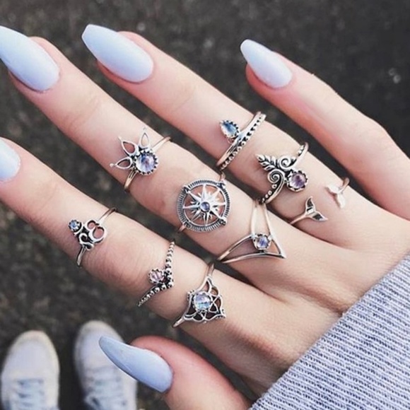 LAST ONE - NEW Boho Mermaid 9 Piece Ring Set - Picture 4 of 4